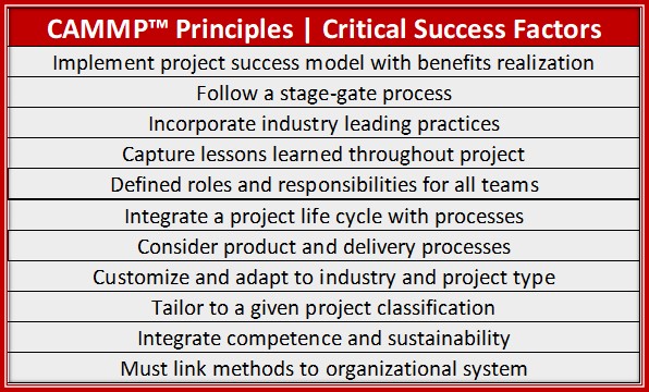 CAMMP Principles, Critical Success Factors