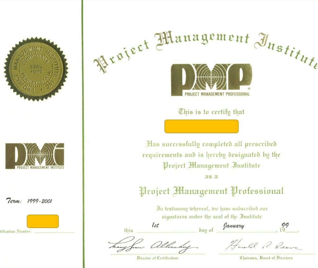 The PMP Certification from 1998