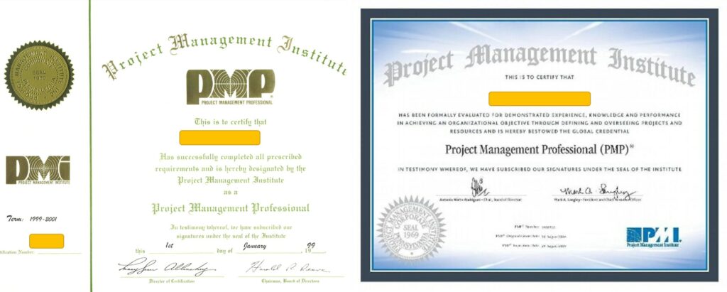 PMP Certification: Comparing a 1998 with a 2016 certificate 